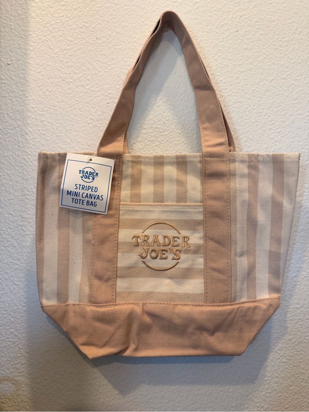 Trader Joe's Striped Mini Canvas Tote Bag in Beige and White - NWT ☀️